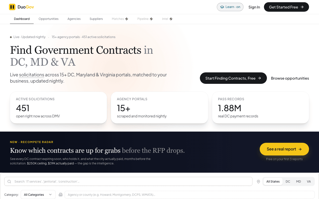 DuoGov: Live opportunity feed